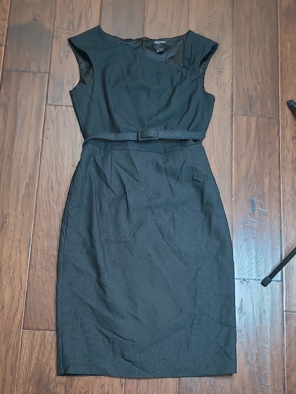 White House Black Market Black/Dark Charcoal Grey Cap-Sleeve Dress with Belt (4)